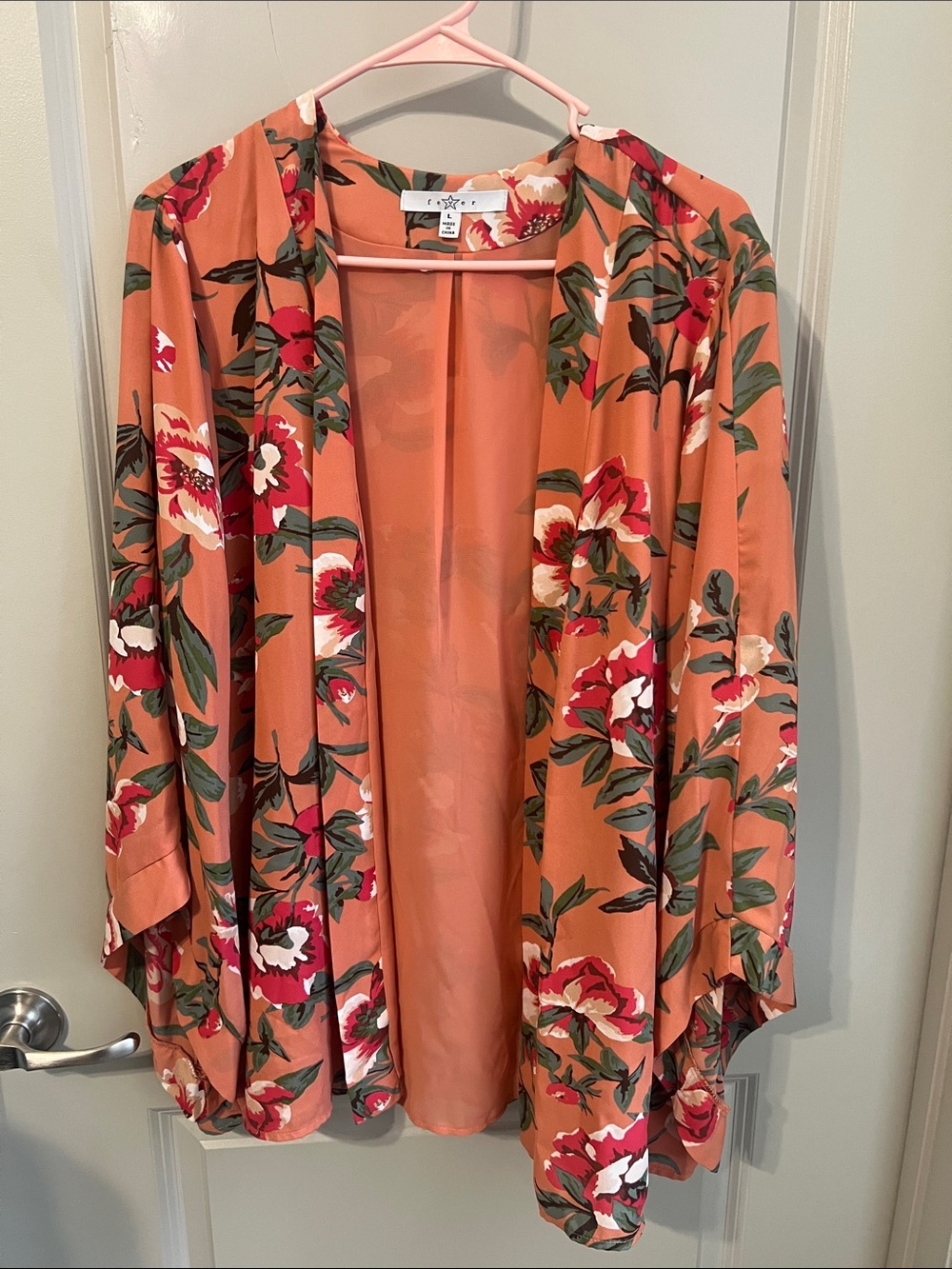 Fever Coral Floral Open Drape Kimono
